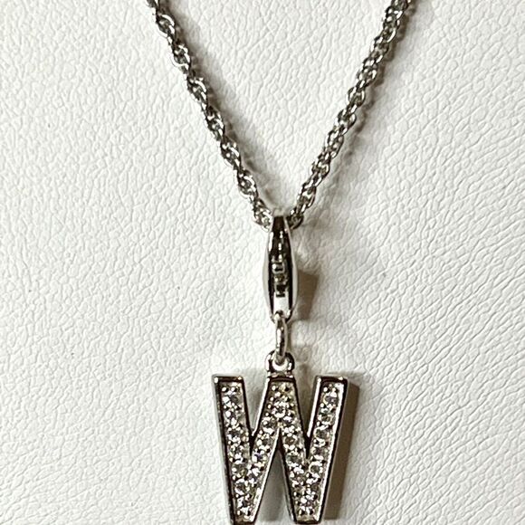 Sterling Silver and CZ Initial Charm- Letter W - Picture 7 of 7